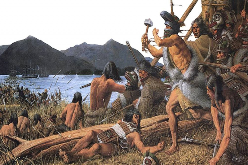 На Аляске отыщи место битвы русских колонистов с индейцами в 1804 году  